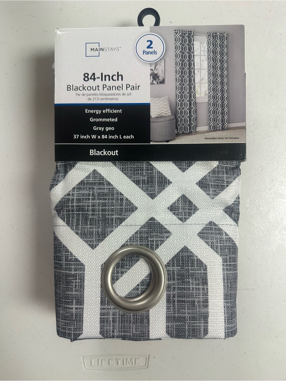 Mainstays Gray Geo Blackout Curtain Panel Pair - 84-Inch